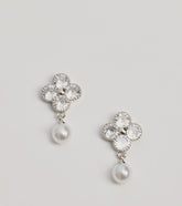 Cutest Glam Rhinestone And Pearl Clover Stud Earrings