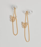 Glitzy Butterfly Charm Pearl Front-To-Back Earrings
