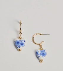 Adorably Dainty Ceramic Heart Small Hoop Earrings