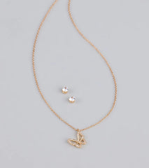 Soft Girl Sparkle Butterfly Necklace and Earrings Set