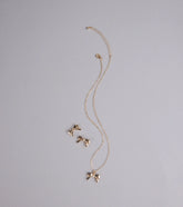 So Charming Bow Necklace And Stud Earrings Set