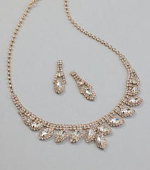 Glam Marquise Rhinestone Necklace And Earrings Set