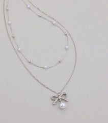 Sweet Trend Bow Pearl Layered Necklace