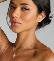 Sweet Talk Sparkle Heart Necklace And Stud Set