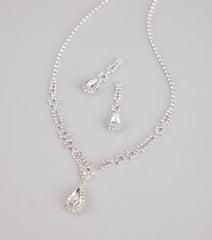 Crown Jewel Teardrop Necklace And Earrings Set
