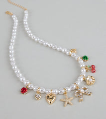 Sweet And Playful Charm Faux Pearl Necklace