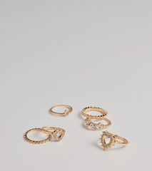 Romance Rhinestone Heart Six Ring Pack