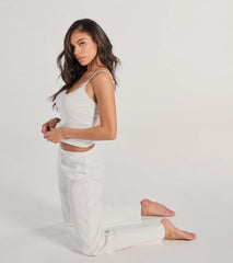 Sleeping In V-Neck Pointelle Pajama Crop Top