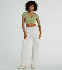 Sweetest Basic V-Neck Ruched Crop Top