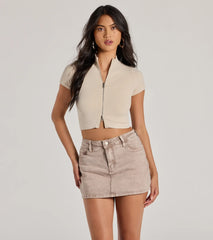 Trending Vibe Short Sleeve Zip Up Crop Top