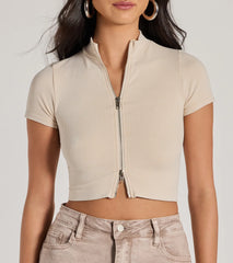 Trending Vibe Short Sleeve Zip Up Crop Top