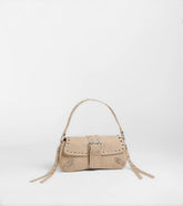 Buckle Up Faux Suede Studded Shoulder Bag