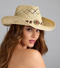 Chic Beaded Straw Cowboy Hat