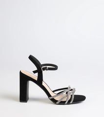 Classic Sparkle Rhinestone Strappy Block Heels