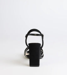 Classic Sparkle Rhinestone Strappy Block Heels