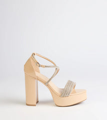 Glam Sheen Rhinestone Strappy Platform Heels