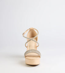 Glam Sheen Rhinestone Strappy Platform Heels
