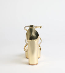 Glam Sheen Rhinestone Strappy Platform Heels