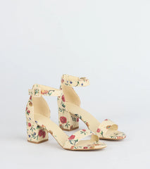 Chic Steps Floral Low Block Heels