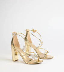 Whimsically Chic Butterfly Rhinestone Block Heels