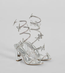 Dreamy Rhinestone Butterfly Spiral Metallic Heels
