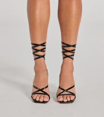 So Sleek Faux Croc Embossed Lace-Up Block Heels