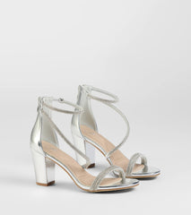 Love To Sparkle Rhinestone Strap Block Heels