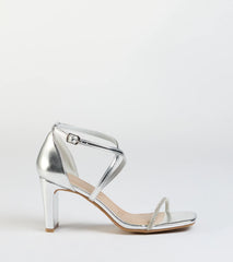 In The Limelight Rhinestone Strap Metallic Heels