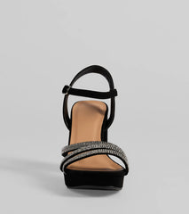 Stepping Out Rhinestone Strappy Platform Block Heels