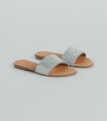 Casual Glitz Rhinestone Strap Faux Leather Sandals