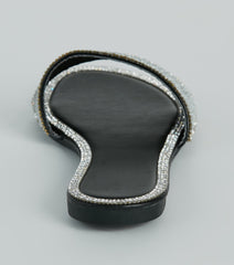 Casual Glitz Rhinestone Strap Faux Leather Sandals