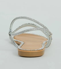 Glamour Steps Rhinestone Strappy Flat Sandals
