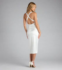 Abigail V-Neck Strappy Satin Midi Dress