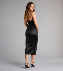 Simone Satin Halter Slit Midi Formal Dress