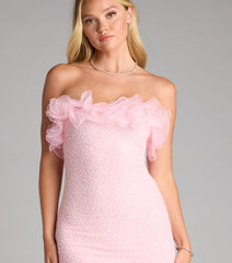 Linda Strapless Ruffle Beaded Mini Dress
