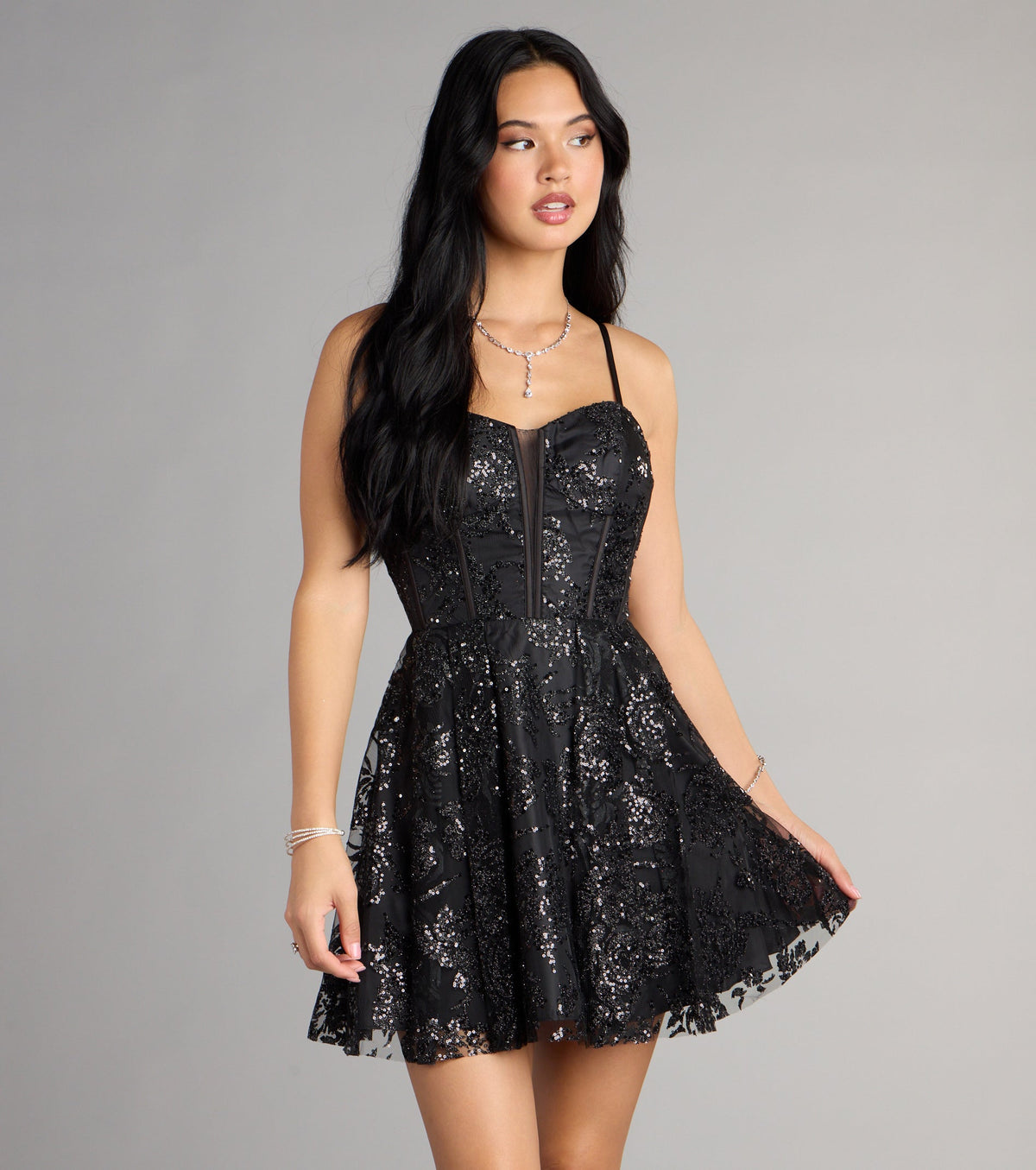 Korrie Glitter Mesh Dress With Pockets
