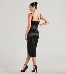 Margaret Formal Satin Wrap Midi Dress