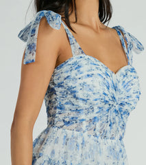 Brynne Formal Floral Mesh Ruffled Skater Dress