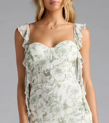 Melita Ruffle Mermaid Floral Mesh Formal Dress