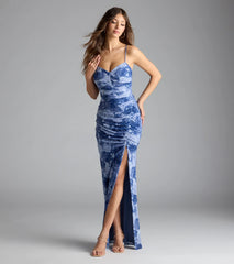 Claudia Lace-Up Slit Floral Formal Dress