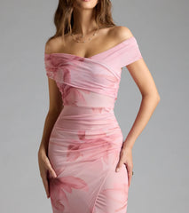 Cornelia Off-The-Shoulder Slit Floral Formal Dress