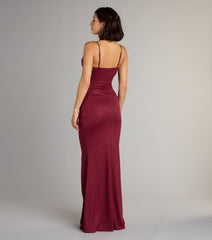 Johanna Cowl Neck Slit Glitter Formal Dress