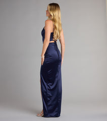 Janice Satin Lace-Up Wrap Slit Formal Dress