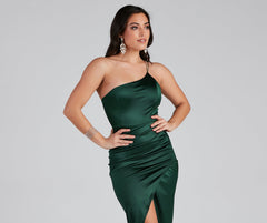 Adrienne Formal One Shoulder Satin Wrap Dress