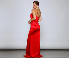 Gianna Strapless High-Slit Satin Dress