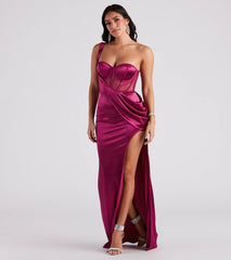 Lo Formal One-Shoulder Satin Corset Dress