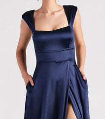 Lisa Satin High Slit A-Line Formal Dress