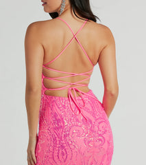 Saige Formal Sequin Lace-Up Mermaid Dress