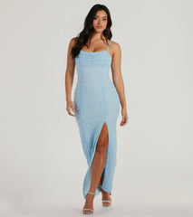 PLACEHOLDER - Klara Cowl Neck Faux Pearl Bead Slim Formal Dress