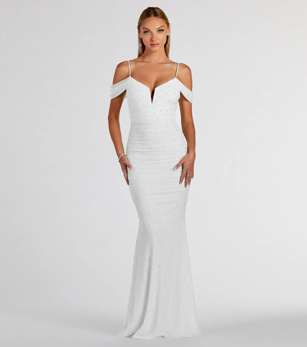 Charlene Formal Faux Pearl Mesh Mermaid Dress